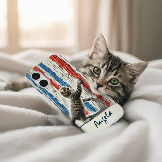 Striped Kitten, Striped Wall Iphone Case (Creator Uploaded)