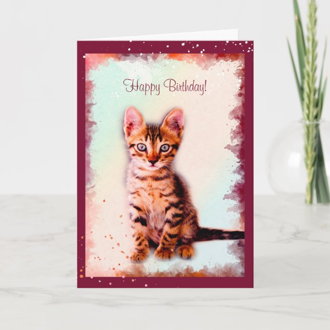 Striped Kitten Watercolor From the Cat Birthday Card (Front)