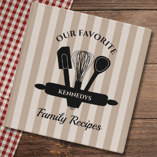 Striped Kraft Paper Family Name Recipe Cookbook 3 Ring Binder