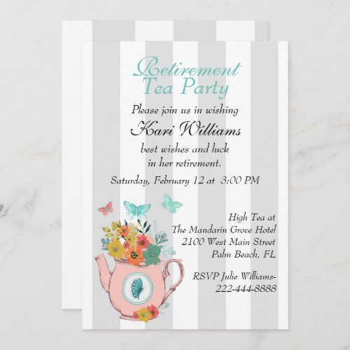 Striped Ladies Retirement Tea Party Invitation