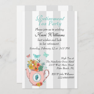 Striped Ladies Retirement Tea Party Invitation