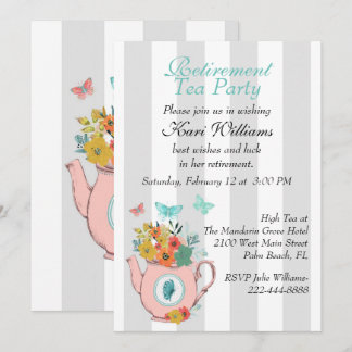 Striped Ladies Retirement Tea Party Invitation