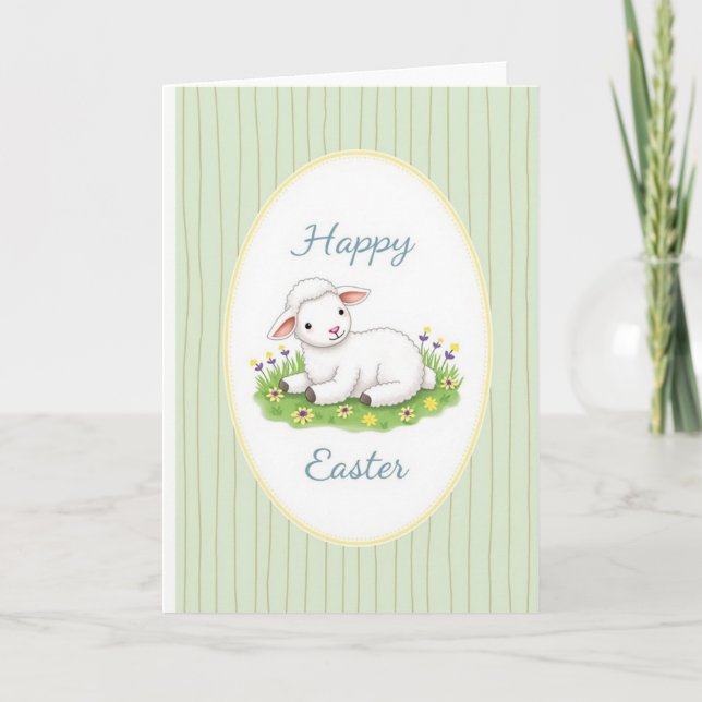 Striped Lamb Oval Frame Card (Front)