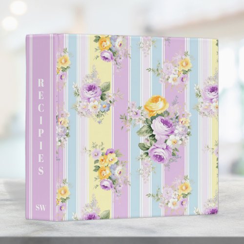 Striped Lavender Floral Recipe Binder