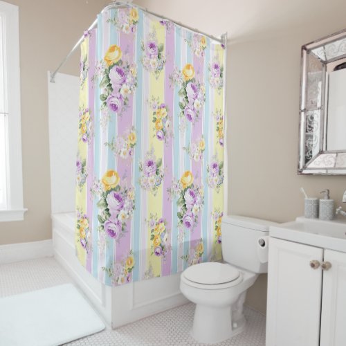 Striped Lavender Floral Shower Curtain