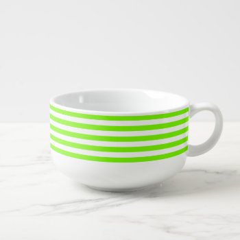 Striped Lawn Green Soup Mug by Kullaz at Zazzle