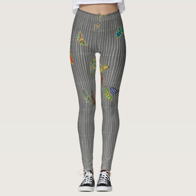 STRIPED LEGGINGS WITH CHINESE BUTTERFLIES (Front)