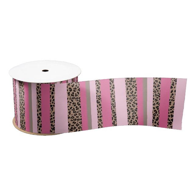 Striped Leopard and Pink Satin Ribbon (Spool)