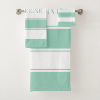 Striped Light Teal and White Bath Towel Set