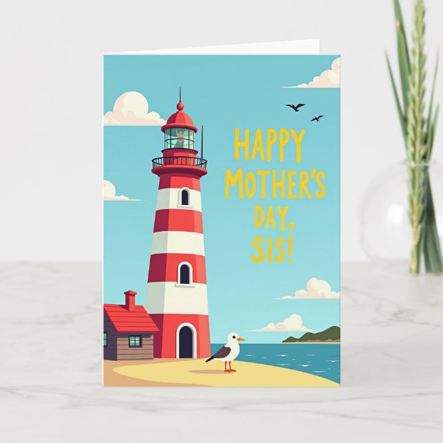 Striped Lighthouse Happy Card (Front)