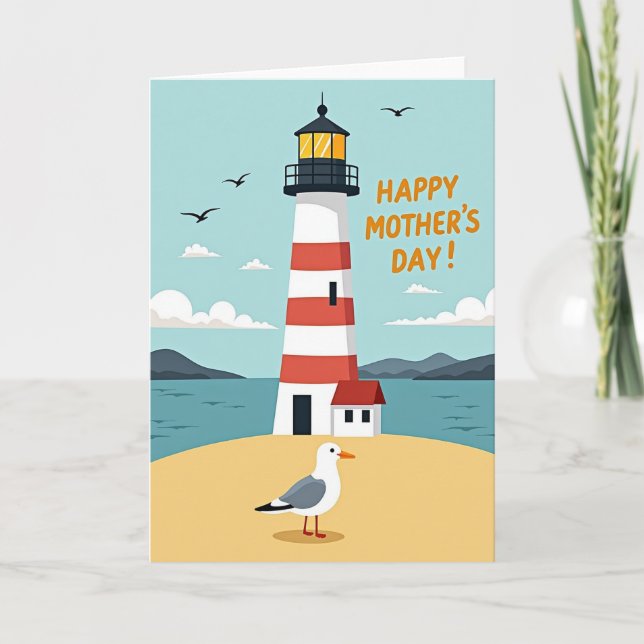 Striped Lighthouse Mothers Day Card (Front)