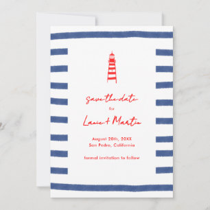 Striped Lighthouse Red Blue East Coast Save The Date