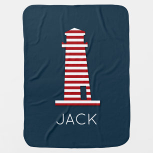 Striped Lighthouse Red White Blue Baby Name  Blanket
