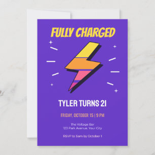Striped Lightning Bolt 21st Birthday Invitation