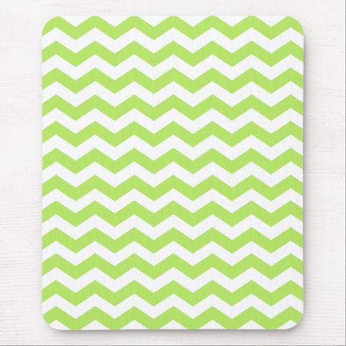 Striped Lime Green and White Chevron Pattern Mouse Pad
