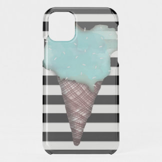 STRIPED LINES ICECREAM MINT BLACK AND WHITE iPhone 11 CASE