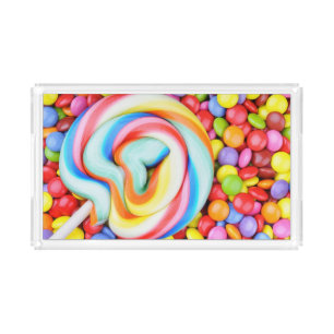 Striped Lollipop And Multicolored Smarties Acrylic Tray