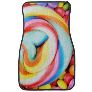 Striped Lollipop And Multicolored Smarties Car Floor Mat