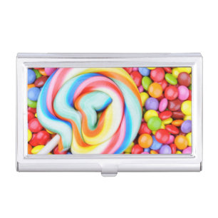 Striped Lollipop And Multicolored Smarties Case For Business Cards
