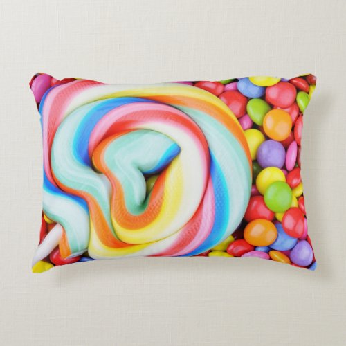 Striped Lollipop And Multicolored Smarties Decorative Pillow