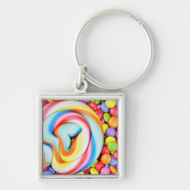 Striped Lollipop And Multicolored Smarties Keychain (Front)