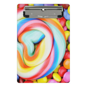 Striped Lollipop And Multicolored Smarties Mini Clipboard