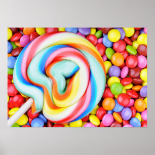 Striped Lollipop And Multicolored Smarties Poster