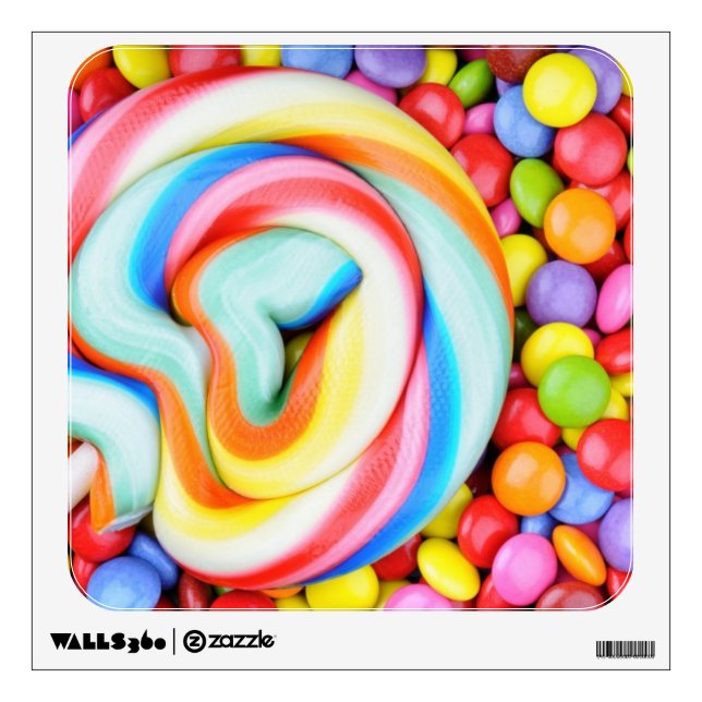 Striped Lollipop And Multicolored Smarties Wall Decal (Front)