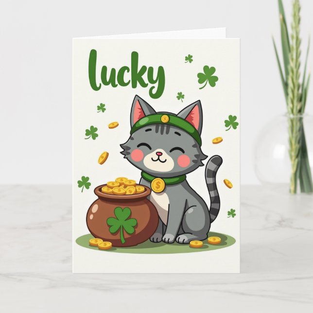 Striped Lucky Cat Pattern Card (Front)