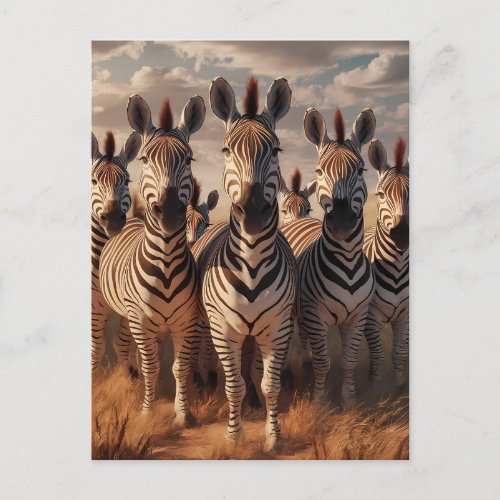 Striped Majesty Zebra Herd in Dry Grass Postcard