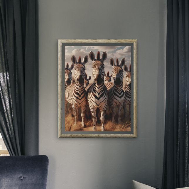 Striped Majesty: Zebra Herd in Dry Grass Poster (Creator Uploaded)