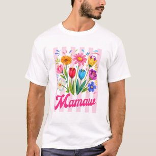 Striped Mamaw Wildflowers Coquette Bow Floral Moth T-Shirt