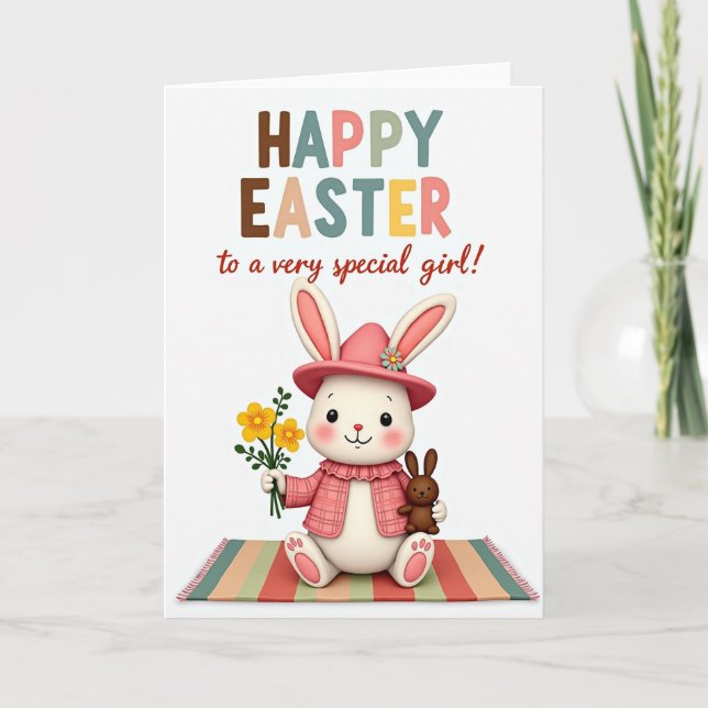Striped Mat Rabbit Friend Card (Front)