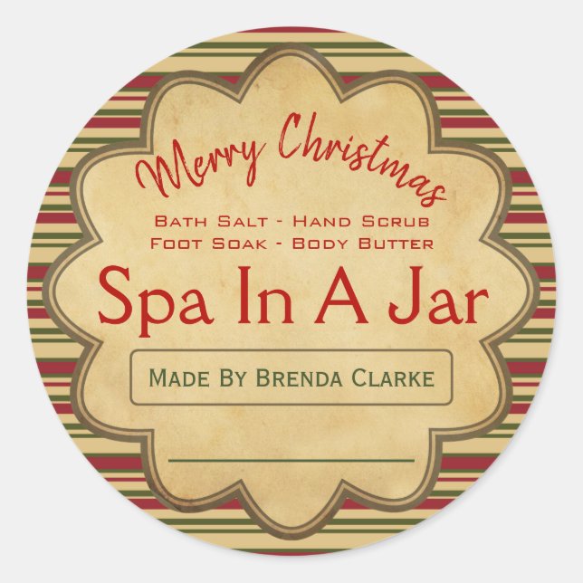 Striped Merry Christmas Spa In A Jar Labels Ideas (Front)