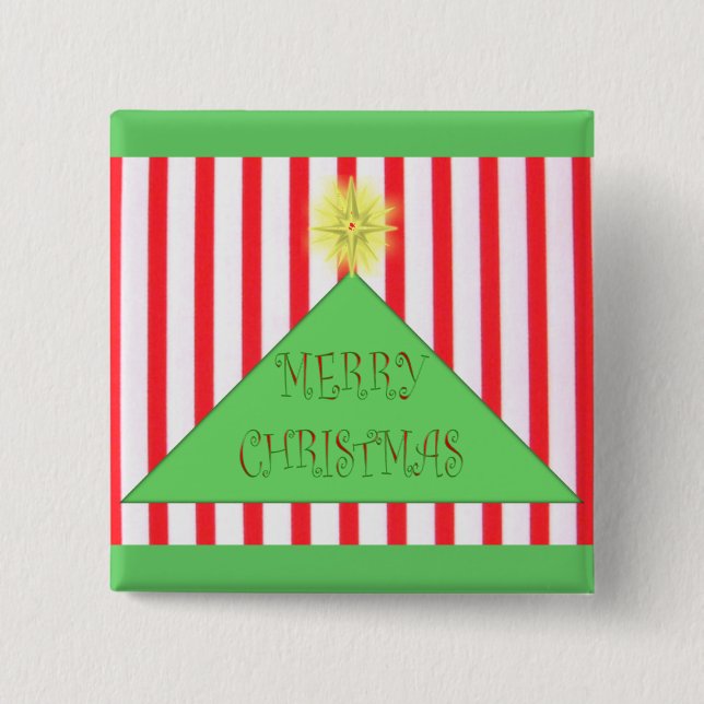 Striped Merry Christmas Tree Pinback Button (Front)