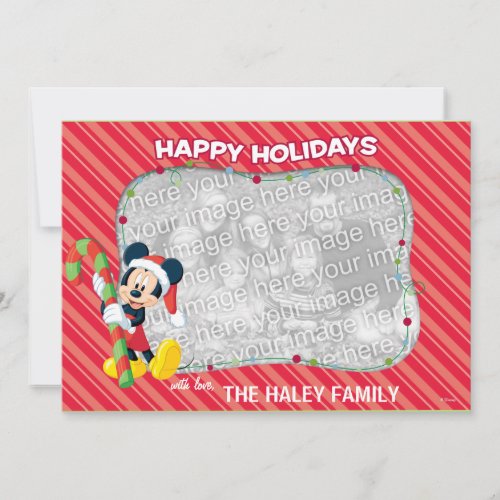 Striped Mickey Mouse Happy Holidays Card