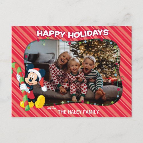 Striped Mickey Mouse Happy Holidays Holiday Postcard