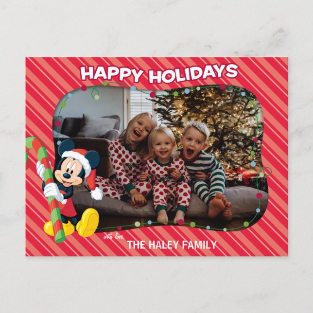 Striped Mickey Mouse Happy Holidays Holiday Postcard (Front)