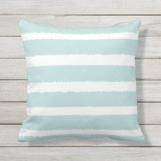 Striped Mint Turquoise Blue White Stripe Nautical Outdoor Pillow