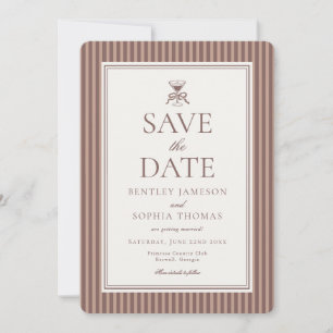 Striped Mocha Brown Espresso Save the Date Invitation