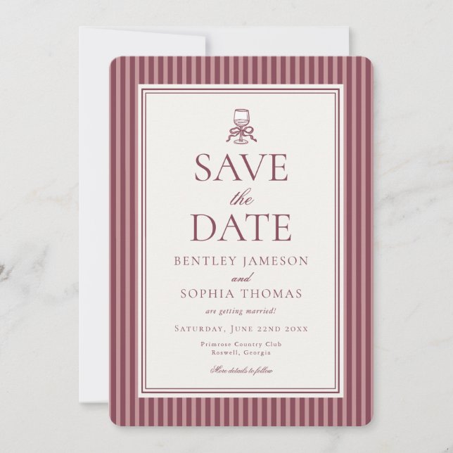 Striped Mocha Brown Espresso Save the Date Invitation (Front)