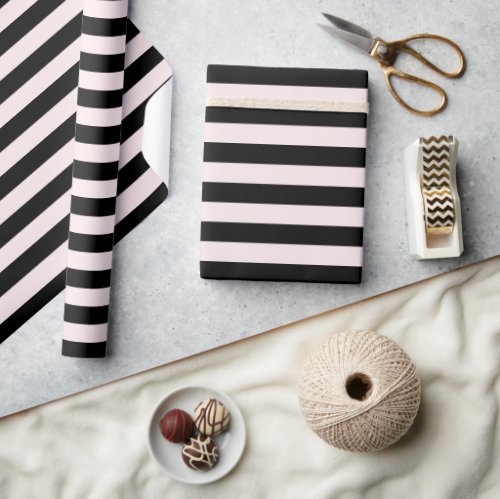 Striped Modern Christmas Holiday Pink  Black Wrapping Paper