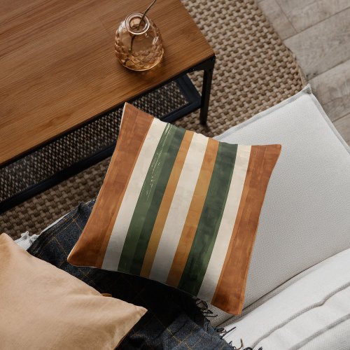 Striped Modern Green Brown Minimalist Sofa Throw Pillow