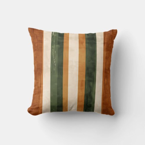 Striped Modern Green Brown Minimalist Sofa Throw Pillow