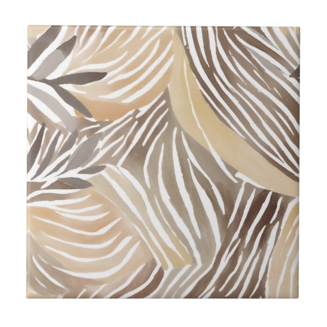 Striped Modern Neutral Beige Simple Ceramic Tile (Front)