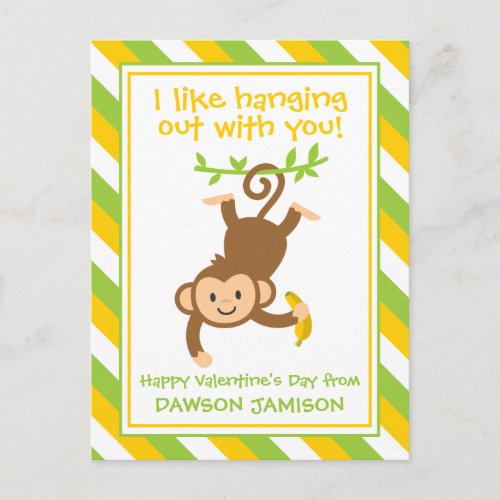 Striped Monkey Personalized Valentines Cards