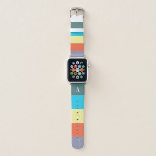 Striped Monogram Blue and Yellow Color Block Apple Watch Band