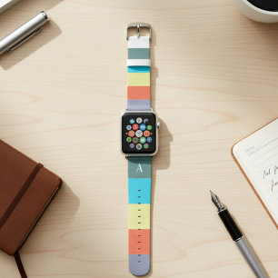 Striped Monogram Blue and Yellow Color Block Apple Watch Band