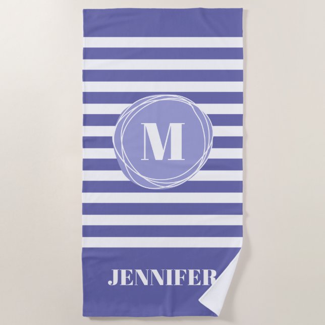 Striped Monogram Custom Beach Towel (Front)