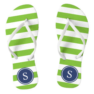 Striped Monogram in Navy & Lime Flip Flops
